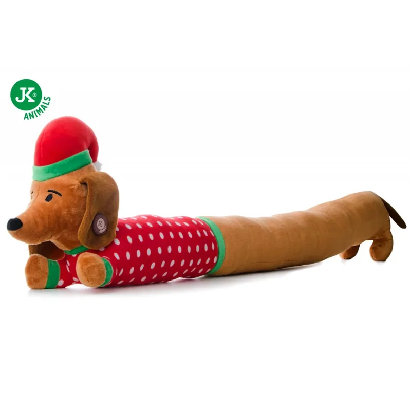 Łatwy zwrot Pluszowy jamnik XL X-Mas, 96 cm, extra długa pluszowa piszcząca świąteczna zabawka dla psów