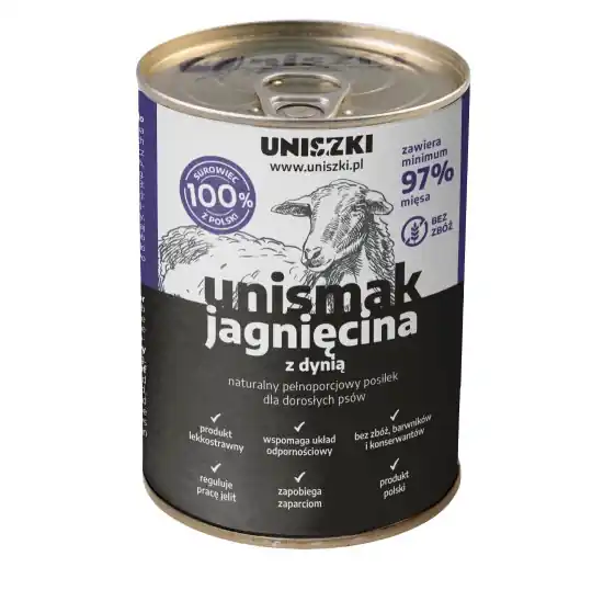 Popularny UNISZKI UNIsmak Jagnięcina z dynią - mokra karma dla psa - 400g