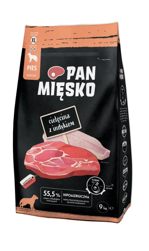 Rabat PAN MIĘSKO Cielęcina z indykiem XL - sucha karma dla psa - 9kg