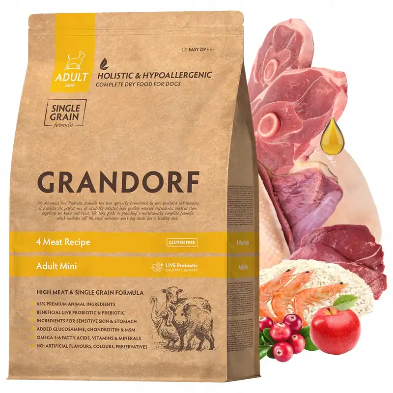 GRANDORF DOG MINI ADULT karma sucha dla psa 4 meat Recipe 1 kg Dodaj do koszyka