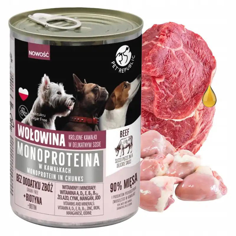 PET REPUBLIC Mono Protein kawałki sos Wołowina karma dla psa mokra 400g Do wyczerpania zapasów