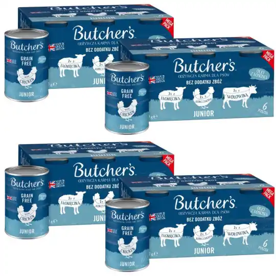 BUTCHER‘S Original Junior Mega pack mix Kawałki w galaretce - mokra karma dla psa - 24x400g (4x(6x400g)) Okazja