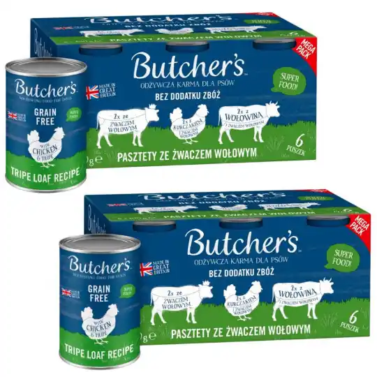 BUTCHER‘S Original Mega pack mix ze żwaczem wołowym - mokra karma dla psa - 12x400g (2x(6x400g)) Do wyczerpania zapasów