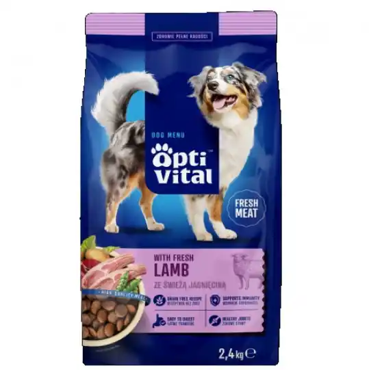 Szybka wysyłka OPTIVITAL Ze świeżą jagnięciną - sucha karma dla psa - 2,4kg
