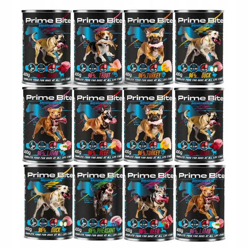 Bezpieczne zakupy GAME DOG Prime Bite Monoprotein mokra karma dla psa mix smaków 12 x 400g
