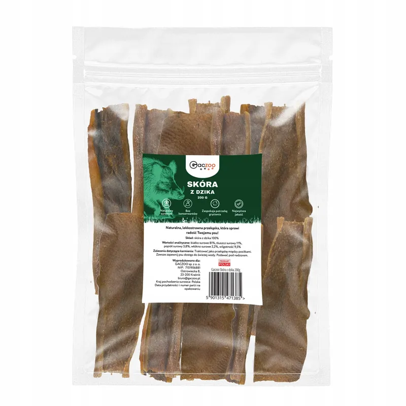 Naturalny gryzak dla psa Skóra z dzika przysmak bez włosa 200g GACZOO Obniżka ceny