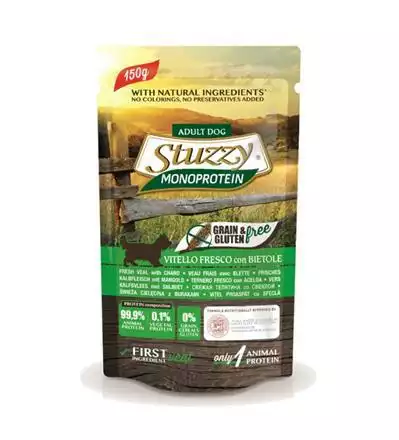 STUZZY Monoprotein con Vitello con Bietole mokra karma z cielęciną i botwinką dla psa, saszetka 150g Hit sprzedaży
