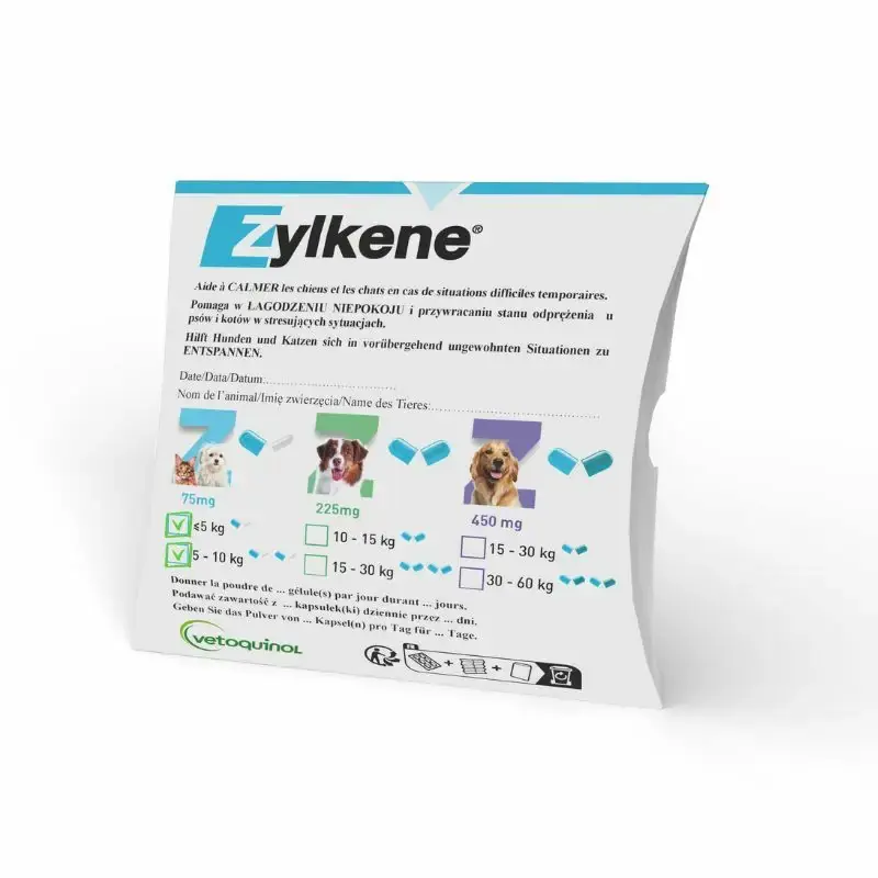 ZYLKENE 75mg – środek uspokajający dla psów i kotów, 10 kapsułek Cena promocyjna