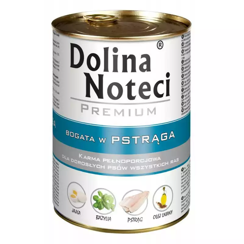 Zniżka DOLINA NOTECI Pstrąg - mokra karma dla psów dorosłych, 400g i 800g