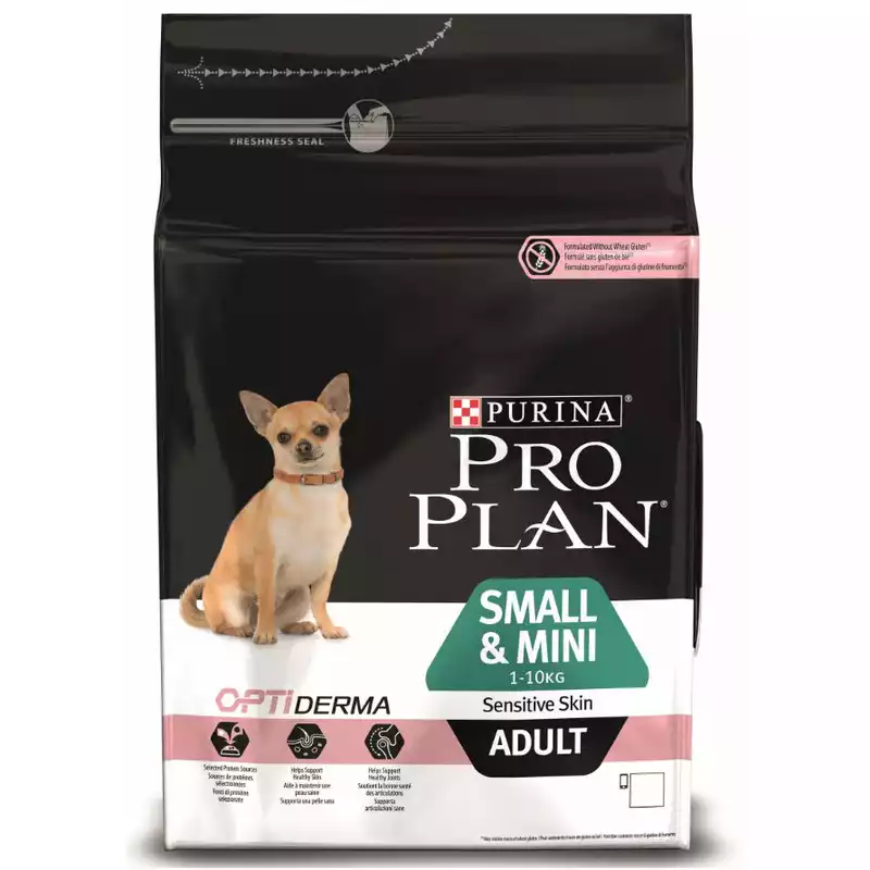 Do wyczerpania zapasów PURINA PRO PLAN Opti Derma Small & Mini Adult Sensitive Skin - karma dla małych psów z łososiem i ryżem