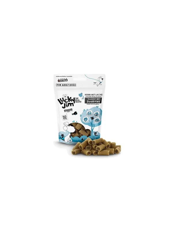 Zamów dziś Lucky Jim DuoBities Kurczak i łosoś 70g