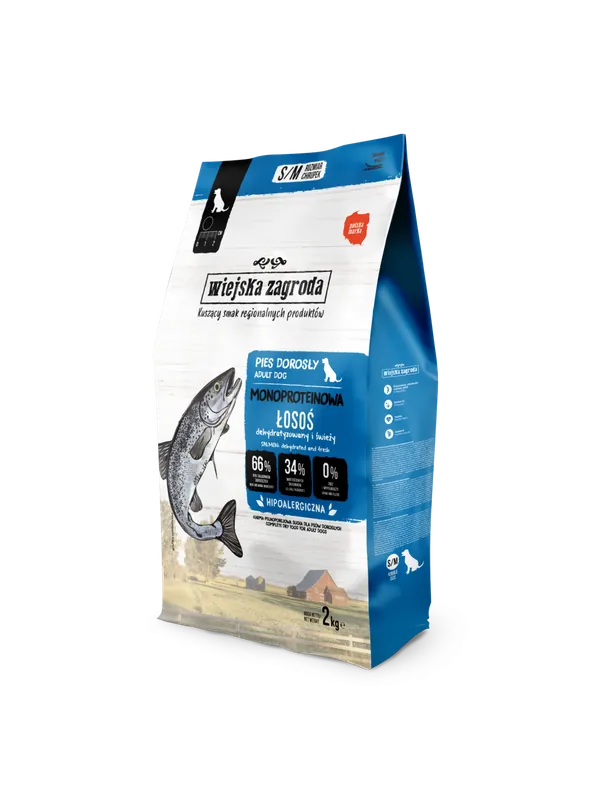 Oferta limitowana Wiejska Zagroda Monoproteinowa Sucha Karma dla Psa Łosoś S/M 2kg