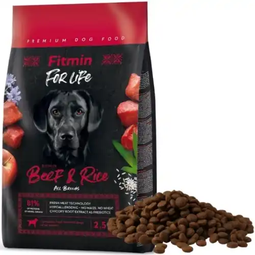 Oferta limitowana Fitmin Dog For Life Beef&Rice Sucha karma dla psa Wo艂owina z Ry偶em 2,5kg
