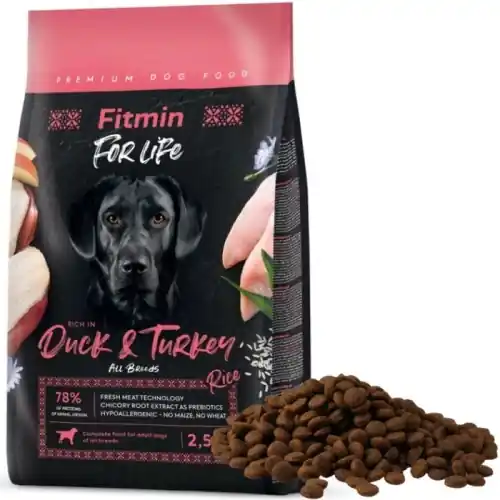 Dostępne od ręki Fitmin For Life Duck & Turkey karma sucha dla psa kaczka indyk i ry偶 2,5 kg