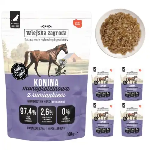 Nie przegap Wiejska Zagroda konina z rumiankiem monoproteinowa dla psa 5x 500g