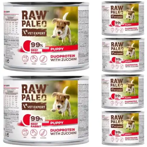 Raw Paleo Puppy Duoprotein 6 x 200g Karma Dla Szczeni膮t Wo艂owina Kr贸lik Promocja