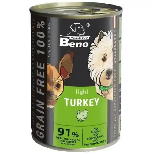 Wyprzedaż Super Beno indyk Light k膮ski w sosie karma mokra dla doros艂ego psa 415 g