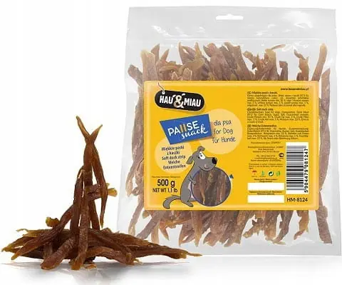 Wysoka jakość Hau&Miau Mi臋kkie paski z kaczki 500g