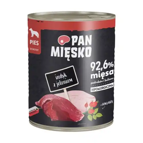 Bezpieczna płatność Pan Mi臋sko dla psa Indyk z jeleniem 800g