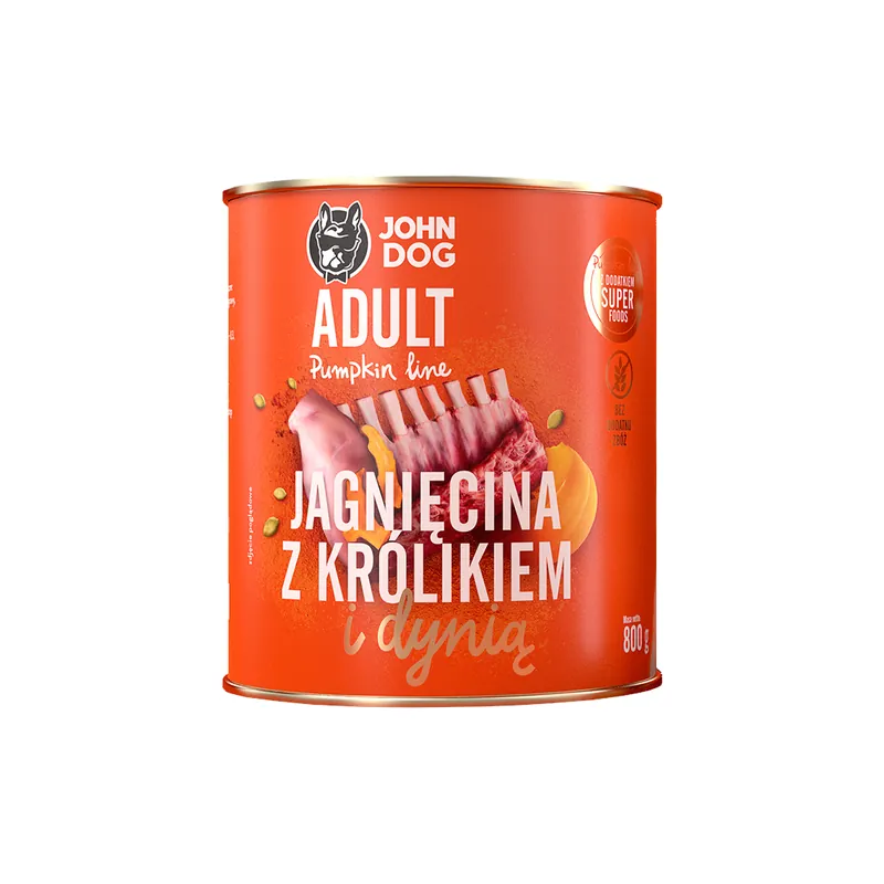 Najlepsza cena JOHN DOG Karma Mokra Dla Psa Pumpkin Line Jagnięcina z Królikiem i Dynią 800g