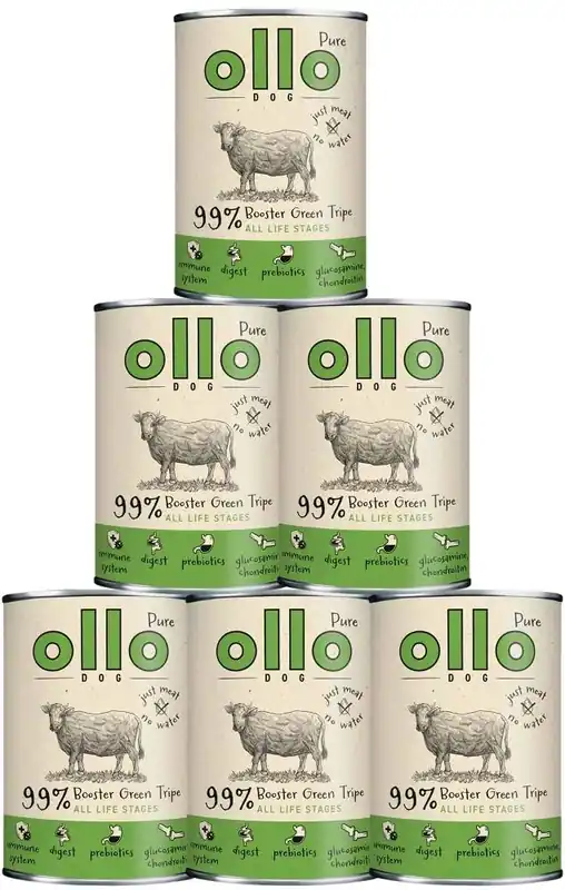 Dostępne od ręki Ollo Pure Booster Digest Green Tripe Karma ze żwaczami wołowymi dla psa 8x400g PAKIET