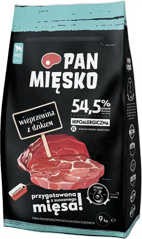 Zamów dziś Pan Mięsko Adult Extra Large Karma z wieprzowiną i dzikiem dla psa 9kg