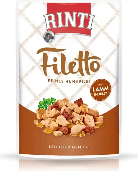 Dostępne od ręki Rinti Filetto Karma z kurczakiem i jagnięciną w galaretce dla psa saszetka 100g