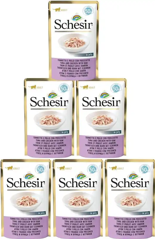 Schesir Adult Tuna&Chicken in Jelly Karma z tuńczykiem i kurczakiem dla kota 12x50g PAKIET Zamów dziś