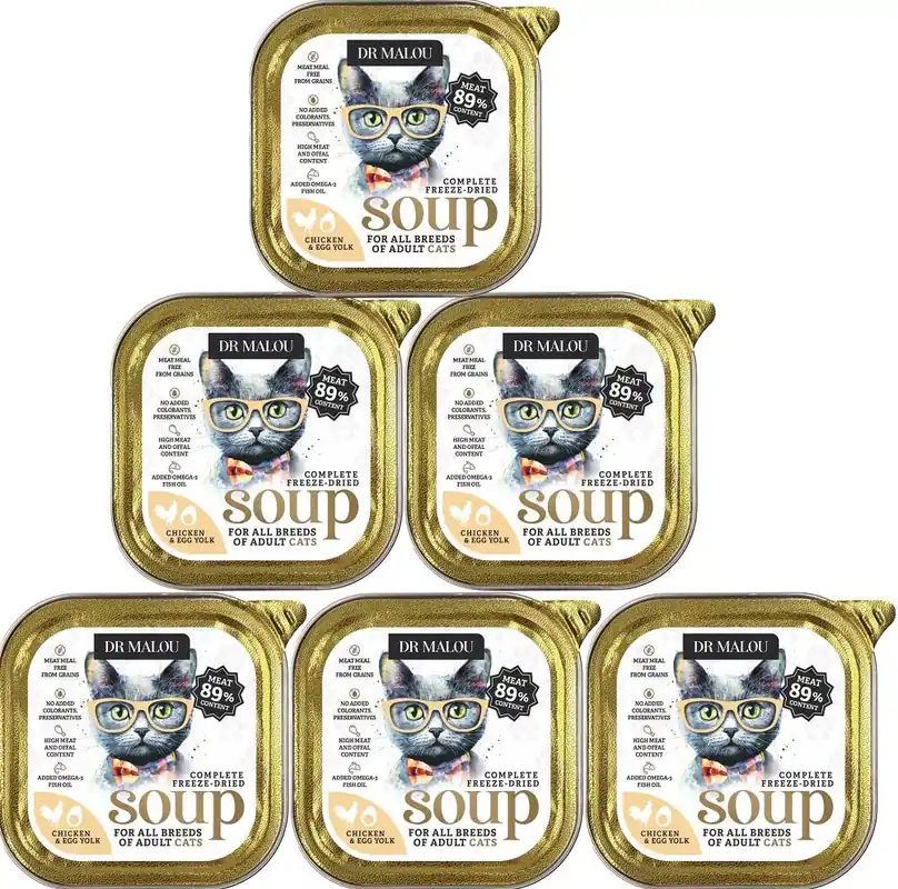 Premium Dr Malou Freeze Dried Soup Liofilizowana Zupka z kurczakiem i żółtkiem jaja dla kota 10x12g PAKIET