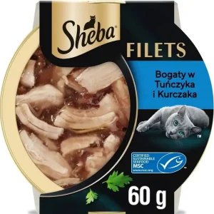 Łatwy zwrot Sheba Filets Karma z tuńczykiem i kurczakiem w sosie dla kota 60g