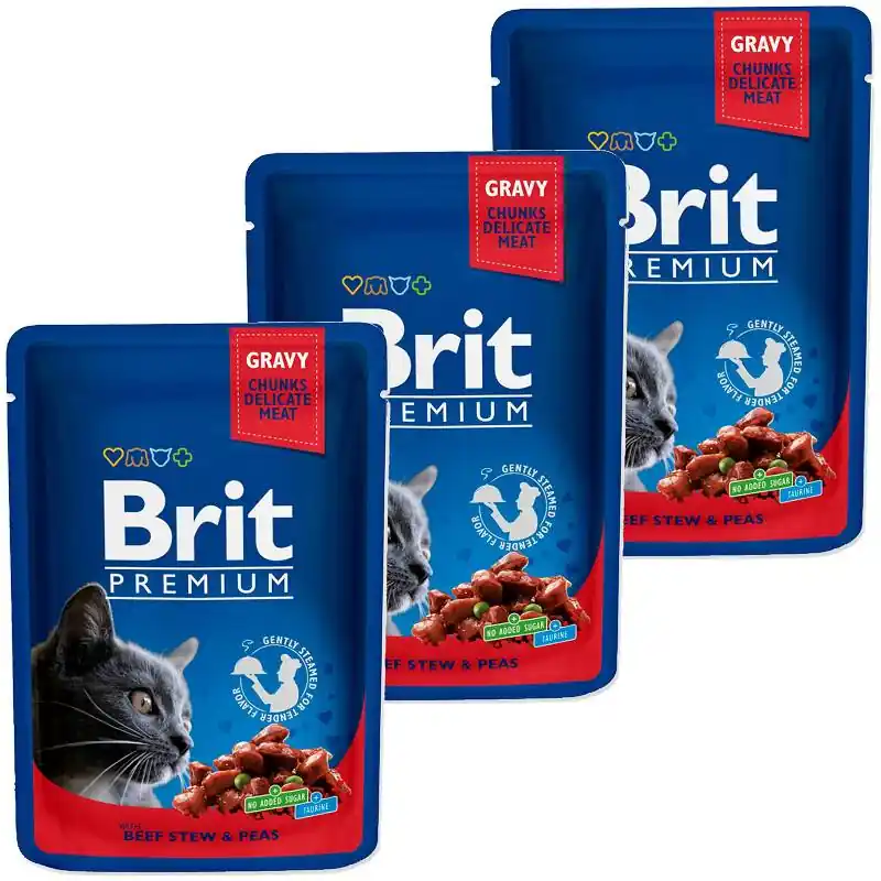 Brit Premium Cat with Beef Stew&Peas Karma z wołowiną i groszkiem dla kota 12x100g PAKIET Promocja