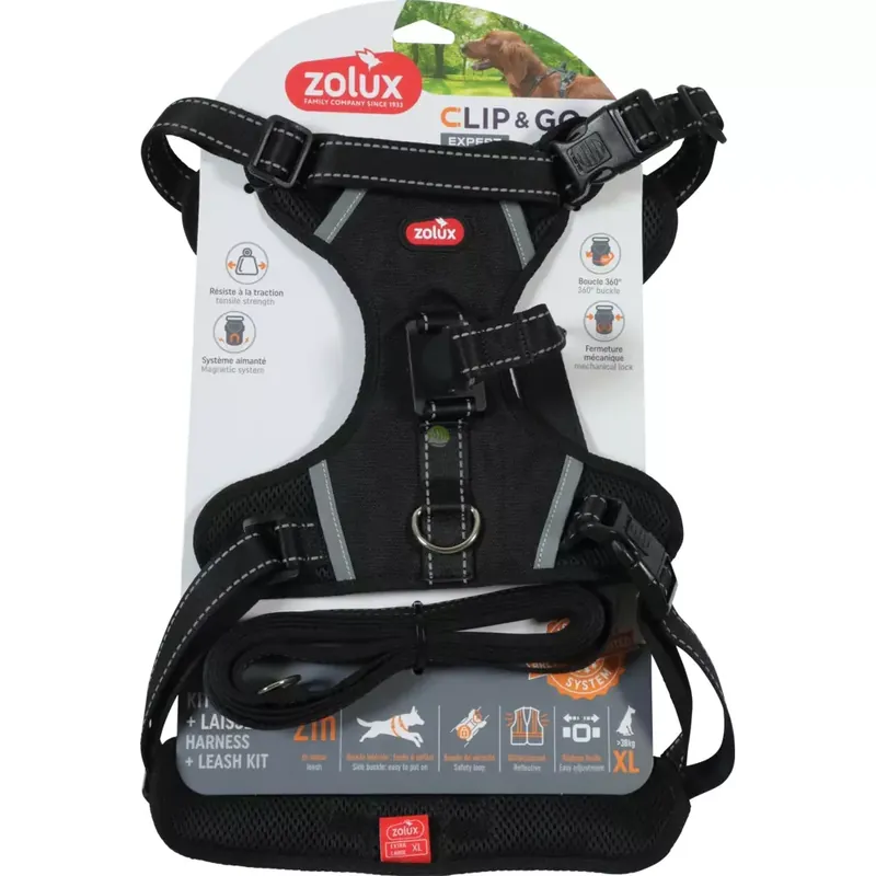ZOLUX Zestaw szelki + smycz dla psa CLIP and GO XL czarny Hit cenowy