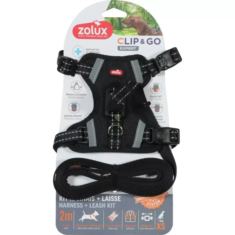 Sprawdź teraz ZOLUX Zestaw szelki + smycz dla psa CLIP and GO XS czarny