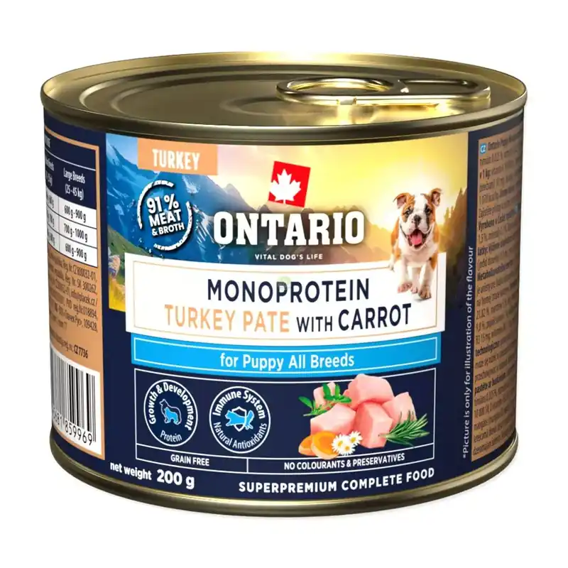 Hit sprzedaży Ontario Puppy Monoproteinowa konserwa Pate z indyka z marchewką 200g (214-859969)