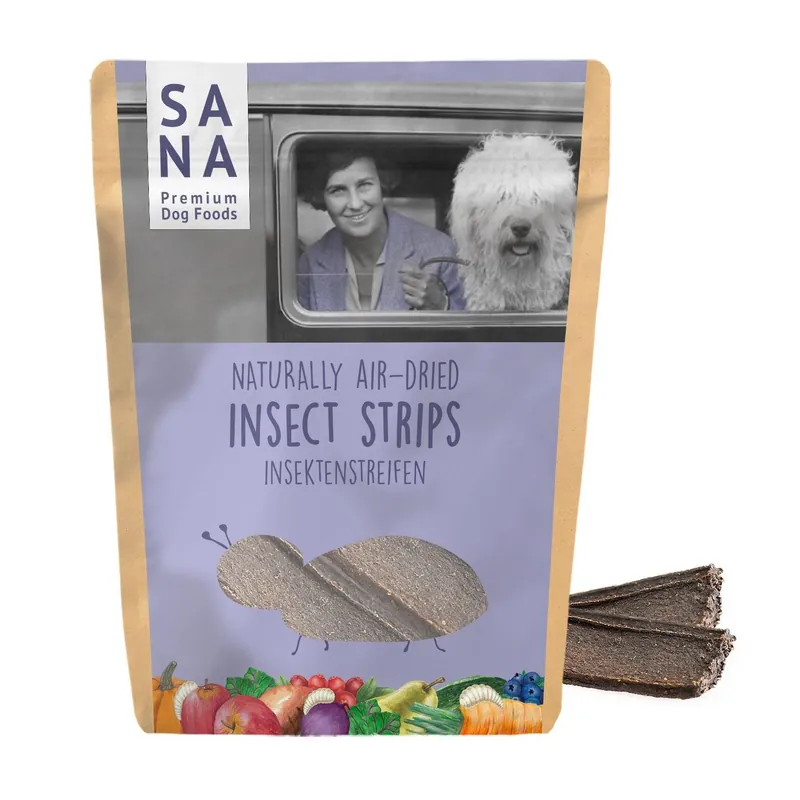 Cena promocyjna SANADOG Insect Strips Yogurt (100g) – paski z owadów z siemieniem i jogurtem (100g)