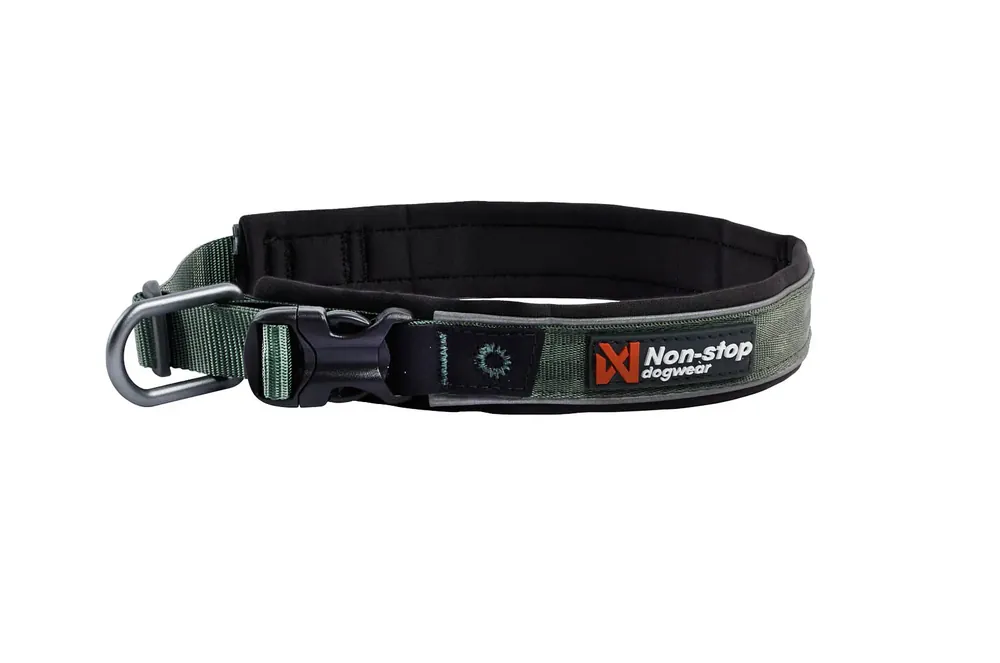 Non-stop dogwear Roma collar – obroża zielona z dodatkowym odblaskiem M (40-45 cm) Łatwy zwrot