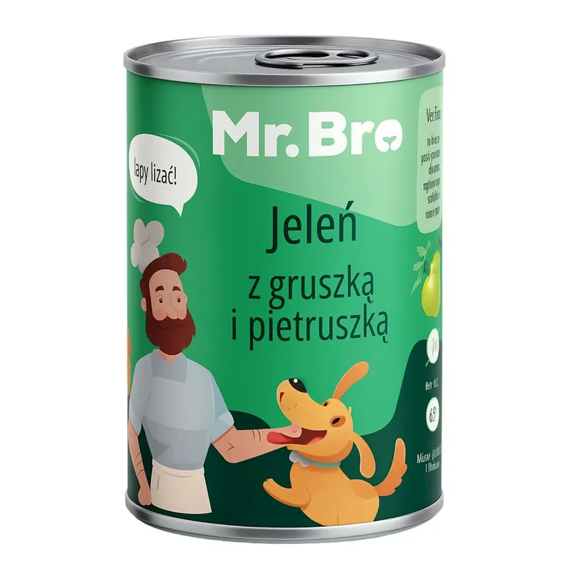 Sprawdź teraz Mr. Bro Jeleń z Gruszką i pietruszką 400g – Monoproteinowa karma mokra