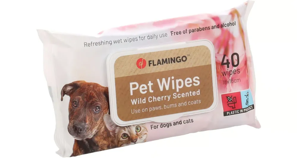 FLAMINGO CHUSTECZKI PIELĘGNACYJNE DLA PSA I KOTA wiśnia 40 szt Wysoka jakość