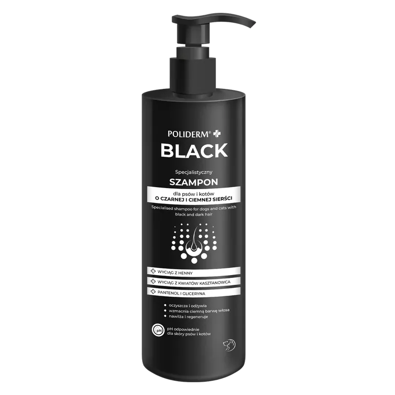 Kup teraz POLIDERM BLACK – szampon do ciemnej i czarnej sierści dla psów i kotów 250 ml