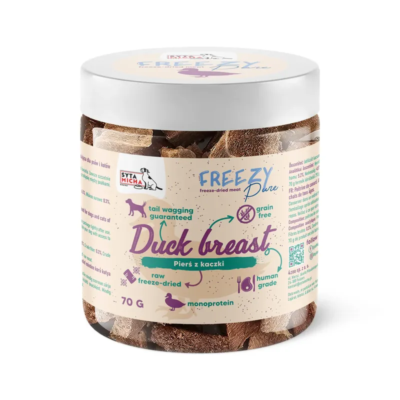 Ostatnie sztuki Syta Micha 100% liofilizowane mięso kaczki dla psa 70g FREEZY Pure