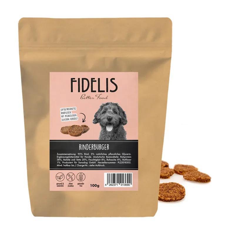 Sprawdź teraz FIDELIS Burgery z wołowiny (100g) – przysmak dla psa