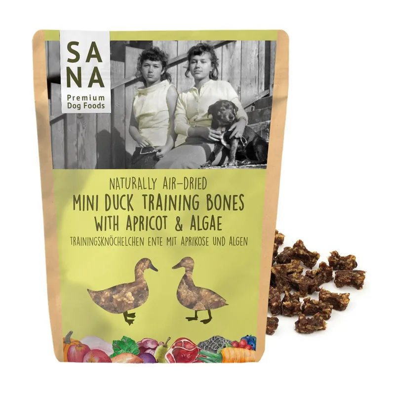 Dostępne od ręki SANADOG treningowe kostki z kaczki z morelą i algami (100g)