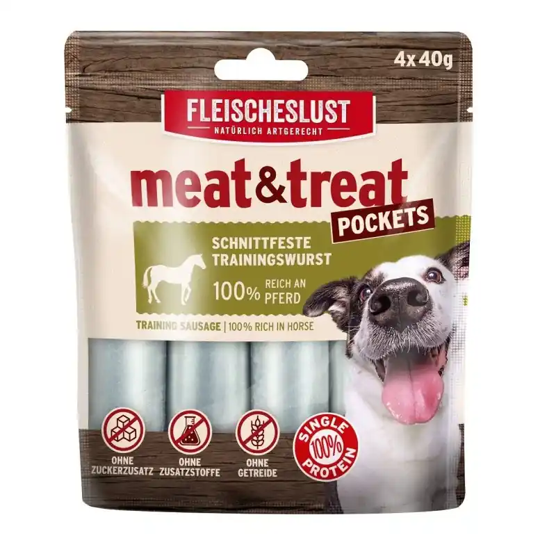 Bestseller MEATLOVE MEAT&TREAT HORSE POCKET – smakołyk treningowy dla psa konina 4×40 g