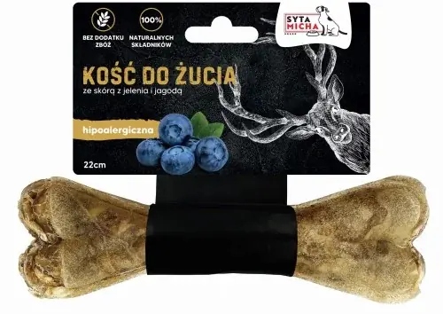 Niska cena SYTA MICHA KOŚĆ DO ŻUCIA DLA PSA JELEŃ Z JAGODAMI – gryzak 22 cm MAXXI