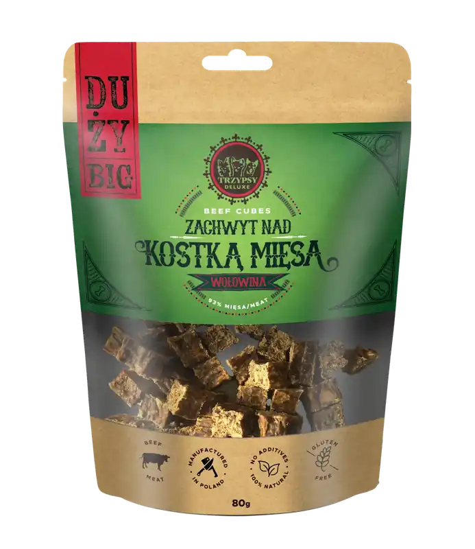 TRZYPSY DUŻY ZACHWYT NAD KOSTKĄ MIĘSA Z WOŁOWINY 80G Premium