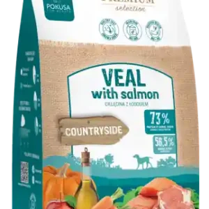 Bezpieczne zakupy Pokusa Premium Selection Countryside Veal with salmon Sucha Karma dla psa op. 3kg