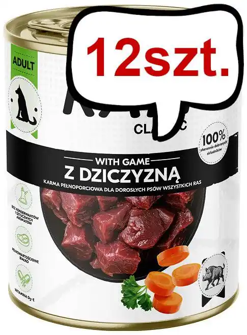 Tylko do końca tygodnia Rafi Classic Dog Dziczyzna Mokra Karma dla psa op. 800g Pakiet 12szt.