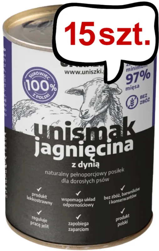 Uniszki Unismak Adult Jagnięcina Mokra Karma dla psa op. 400g Pakiet 15szt. Do wyczerpania zapasów