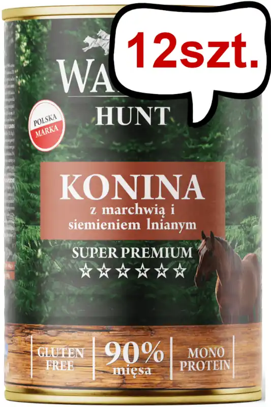 Wataha Hunt Adult Konina z marchewką i siemieniem lnianym Mokra Karma dla psa op. 400g Pakiet 12szt. Dodaj do koszyka