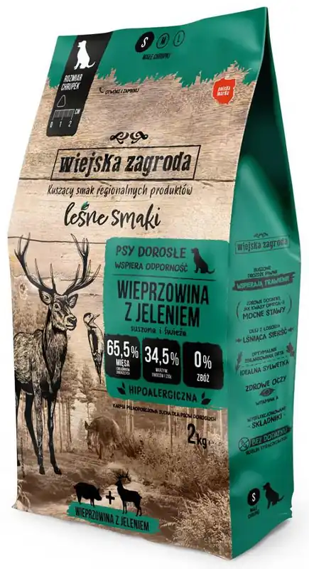 Wyjątkowa oferta Wiejska Zagroda Adult Small Leśne Smaki Wieprzowina z jeleniem Sucha Karma dla psa op. 2kg